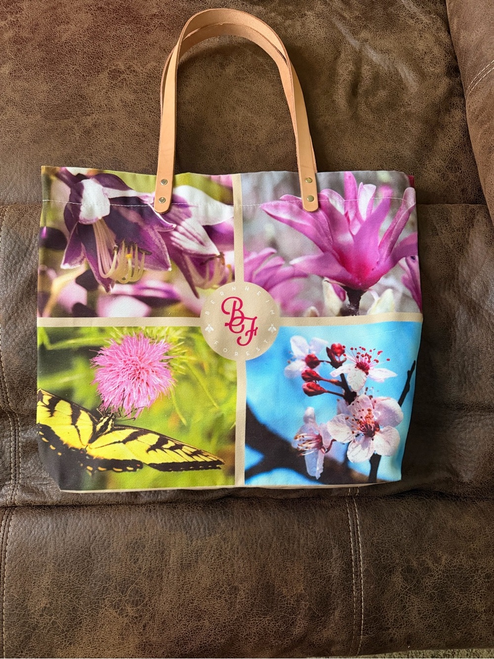 Bernheim Forest Floral Patchwork Canvas Tote Bag with Pink Accents